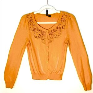 H&M Golden Yellow Crochet Accent Cardigan SZ S